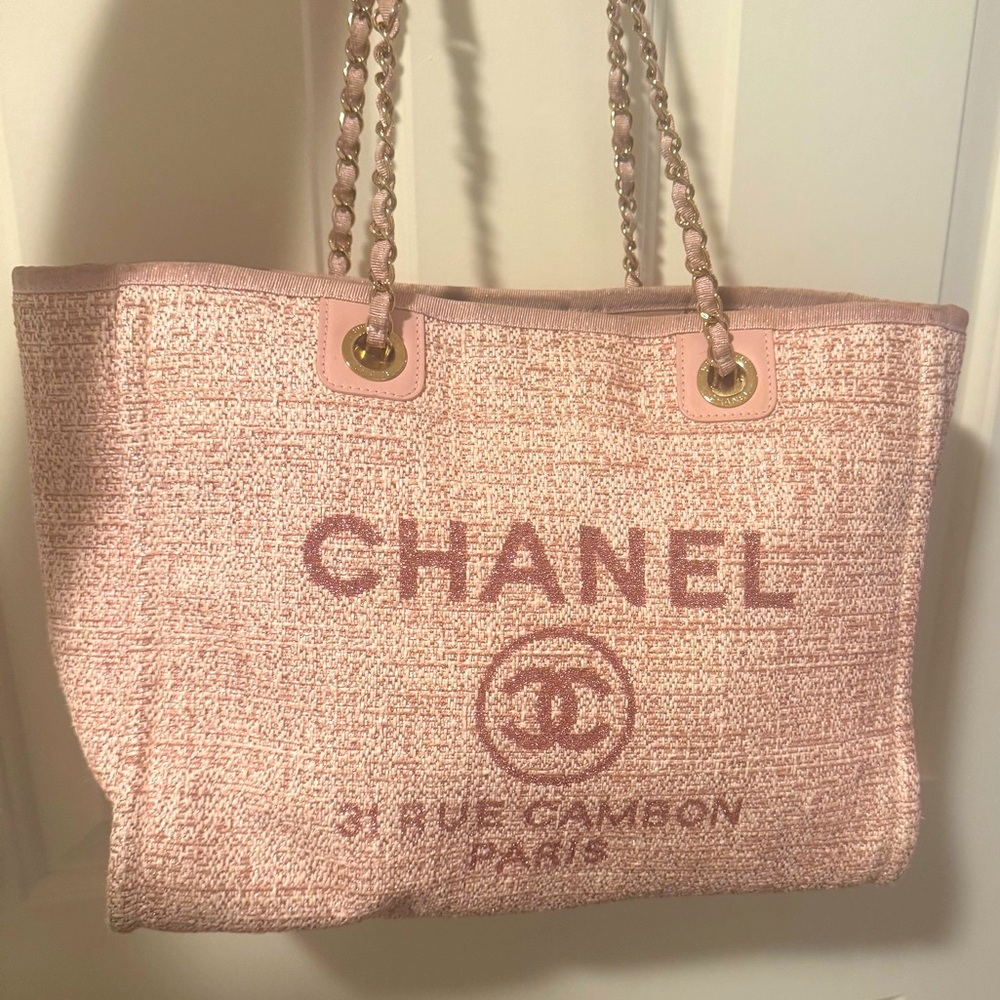 CHANEL Pink Deauville Tote with Metallic Sheen